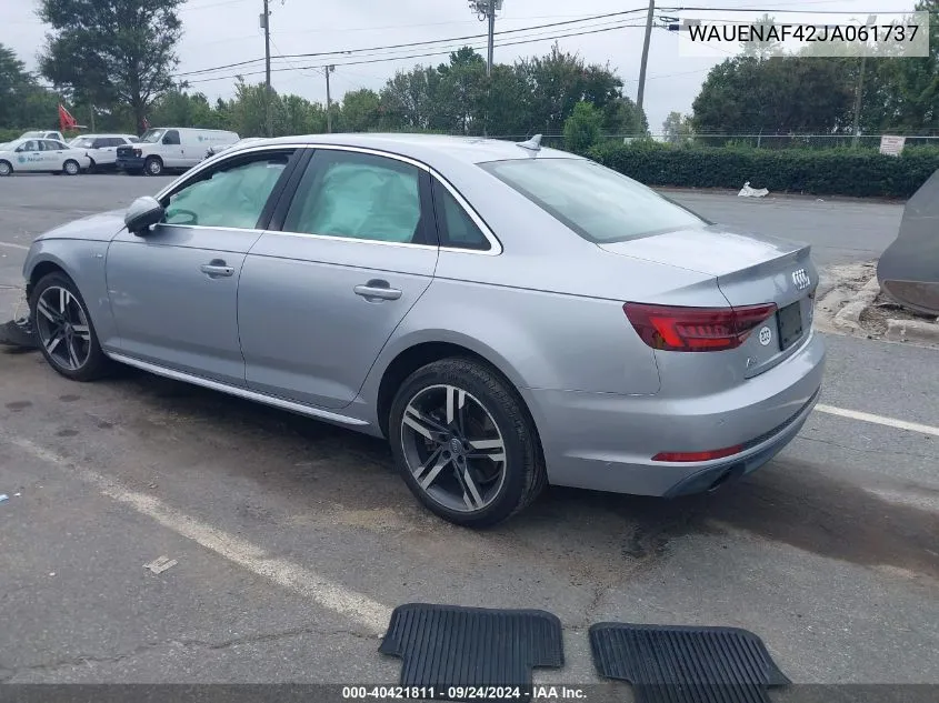 2018 Audi A4 Premium Plus VIN: WAUENAF42JA061737 Lot: 40421811