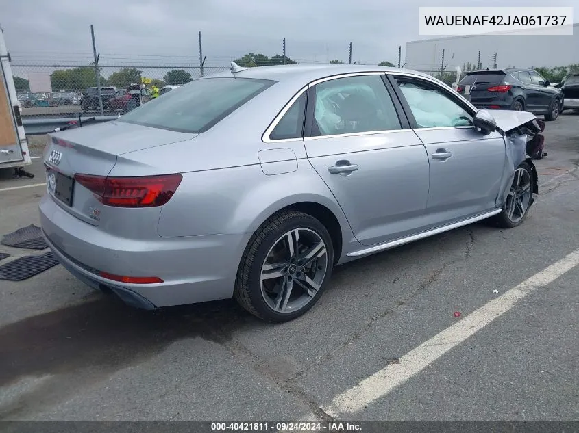 2018 Audi A4 Premium Plus VIN: WAUENAF42JA061737 Lot: 40421811