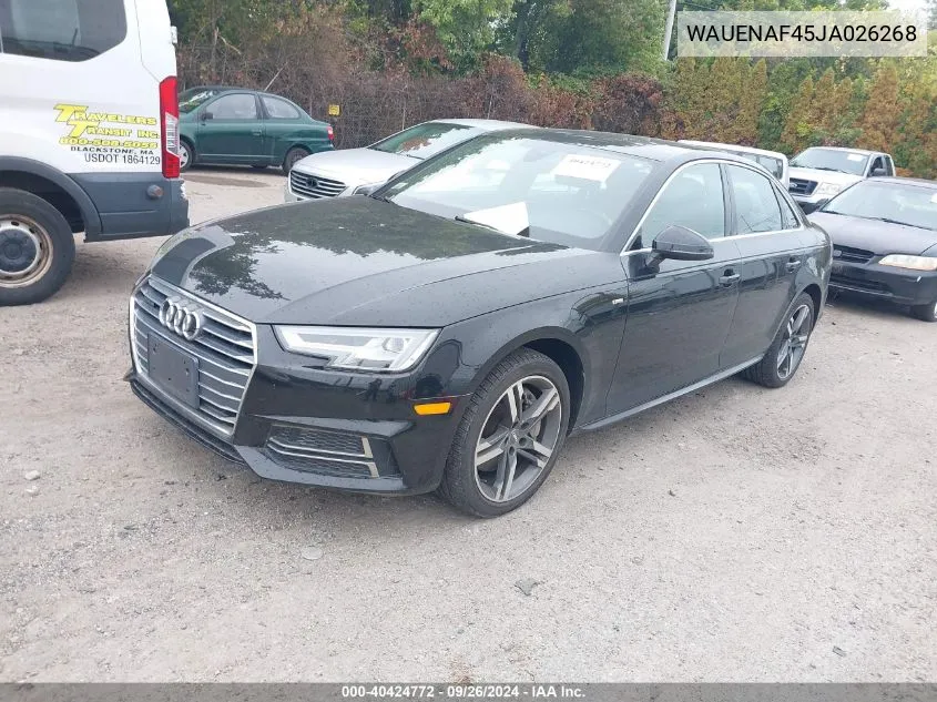 2018 Audi A4 2.0T Premium/2.0T Tech Premium VIN: WAUENAF45JA026268 Lot: 40424772