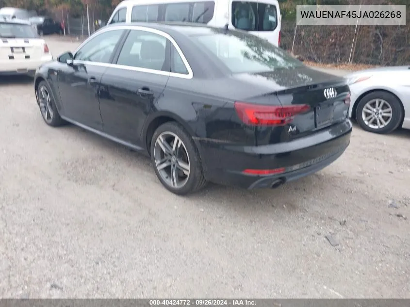 2018 Audi A4 2.0T Premium/2.0T Tech Premium VIN: WAUENAF45JA026268 Lot: 40424772