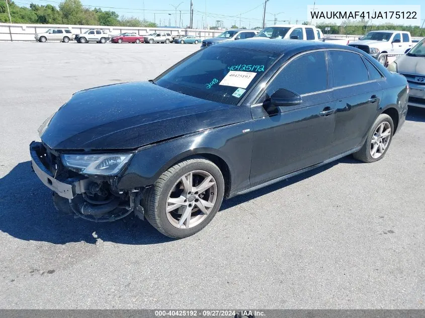 2018 Audi A4 2.0T Tech Ultra Premium/2.0T Ultra Premium VIN: WAUKMAF41JA175122 Lot: 40425192