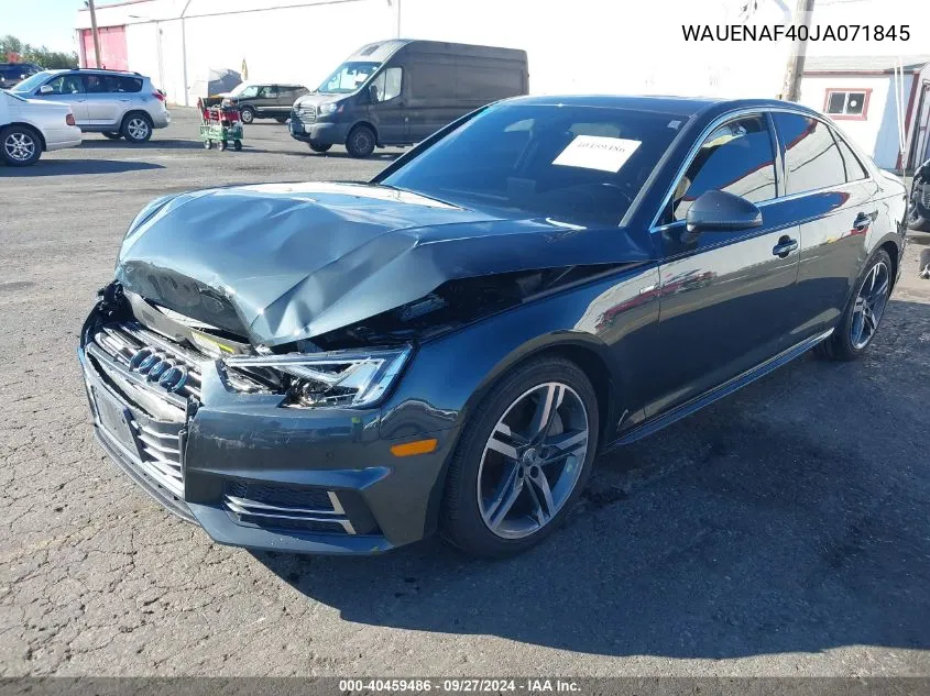 2018 Audi A4 2.0T Premium/2.0T Tech Premium VIN: WAUENAF40JA071845 Lot: 40459486