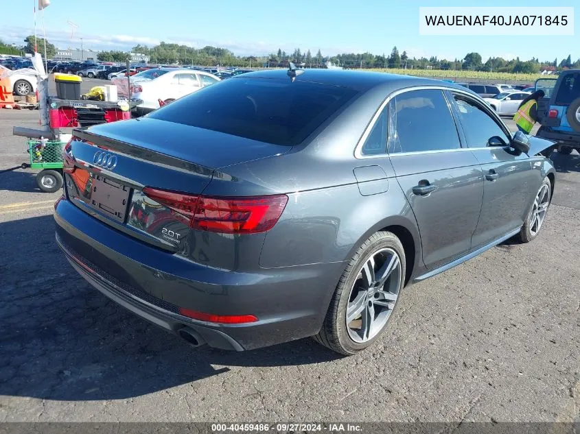 2018 Audi A4 2.0T Premium/2.0T Tech Premium VIN: WAUENAF40JA071845 Lot: 40459486