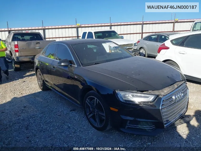 2018 Audi A4 Premium Plus VIN: WAUENAF46JN000187 Lot: 40617089