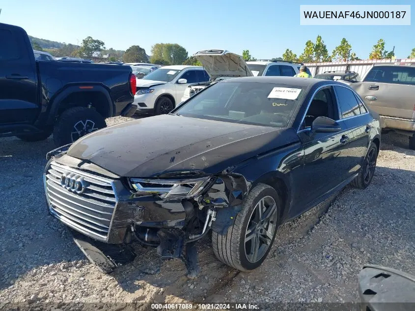 2018 Audi A4 Premium Plus VIN: WAUENAF46JN000187 Lot: 40617089