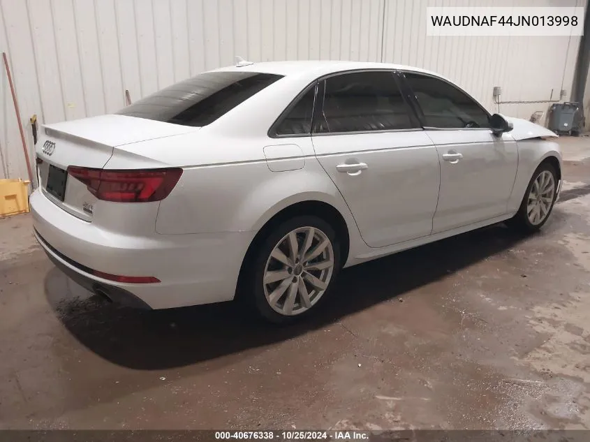 2018 Audi A4 2.0T Premium/2.0T Tech Premium VIN: WAUDNAF44JN013998 Lot: 40676338