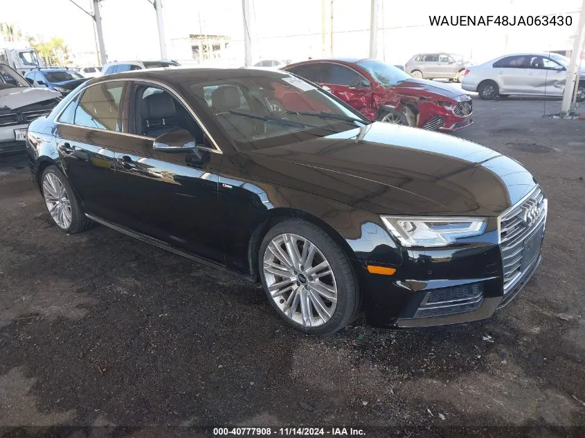 2018 Audi A4 2.0T Premium/2.0T Tech Premium VIN: WAUENAF48JA063430 Lot: 40777908