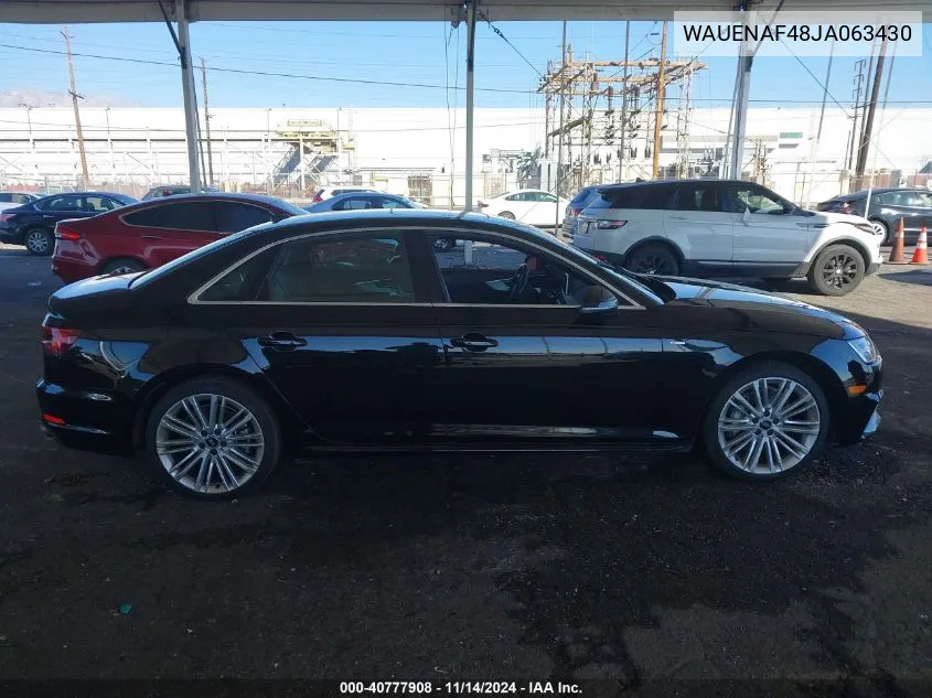 2018 Audi A4 2.0T Premium/2.0T Tech Premium VIN: WAUENAF48JA063430 Lot: 40777908