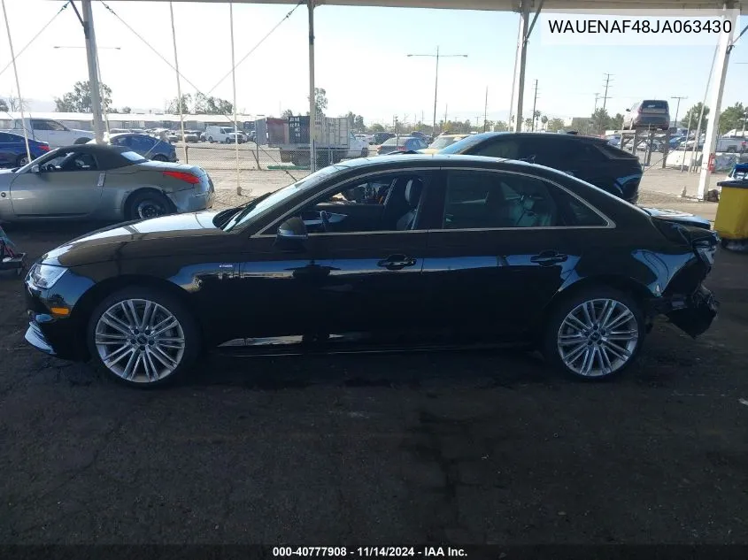 2018 Audi A4 2.0T Premium/2.0T Tech Premium VIN: WAUENAF48JA063430 Lot: 40777908