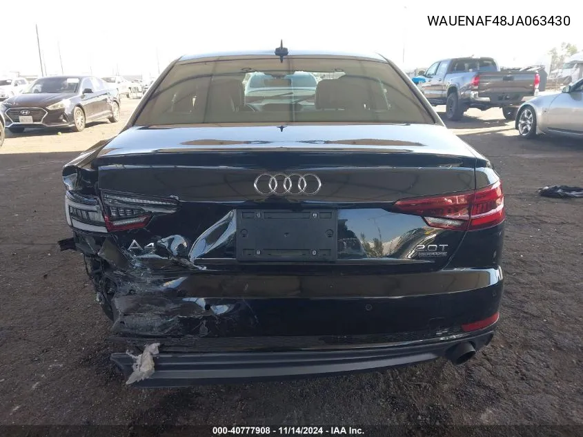 2018 Audi A4 2.0T Premium/2.0T Tech Premium VIN: WAUENAF48JA063430 Lot: 40777908