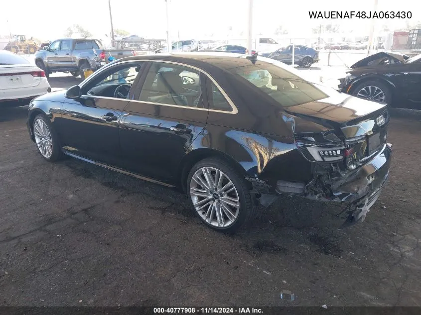 2018 Audi A4 2.0T Premium/2.0T Tech Premium VIN: WAUENAF48JA063430 Lot: 40777908