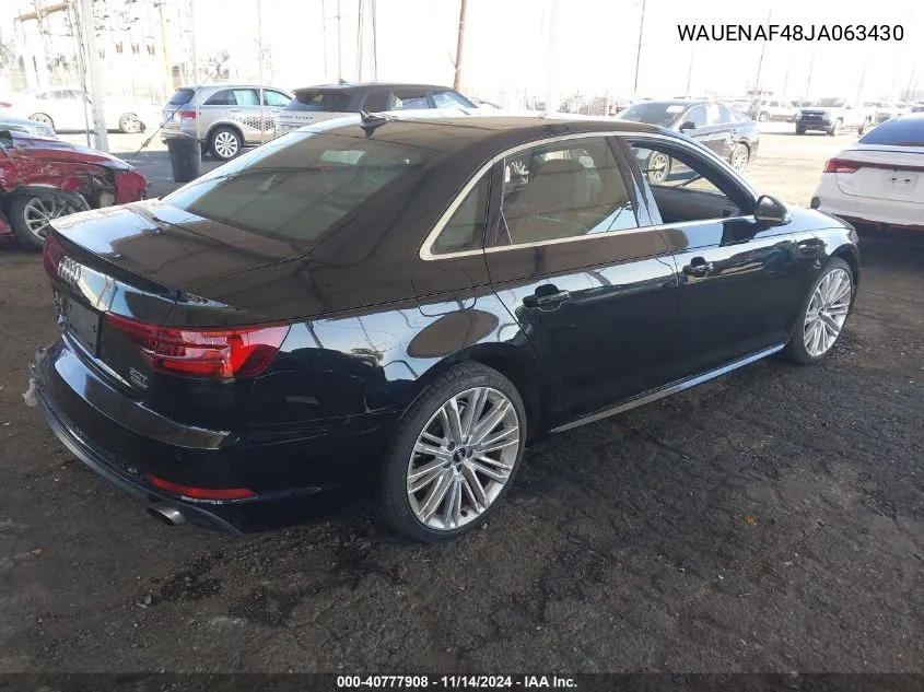 2018 Audi A4 2.0T Premium/2.0T Tech Premium VIN: WAUENAF48JA063430 Lot: 40777908