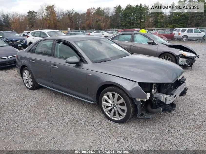 2018 Audi A4 2.0T Ultra Premium VIN: WAUKMAF48JA050201 Lot: 40806430