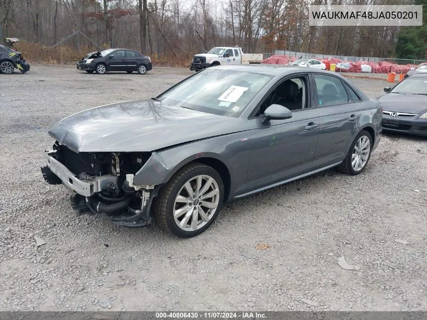 2018 Audi A4 2.0T Ultra Premium VIN: WAUKMAF48JA050201 Lot: 40806430