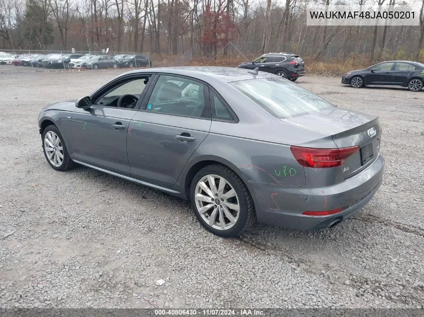 2018 Audi A4 2.0T Ultra Premium VIN: WAUKMAF48JA050201 Lot: 40806430