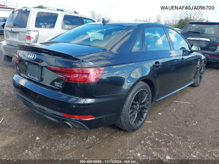 2018 Audi A4 2.0T Premium/2.0T Tech Premium VIN: WAUENAF40JA096700 Lot: 40816865