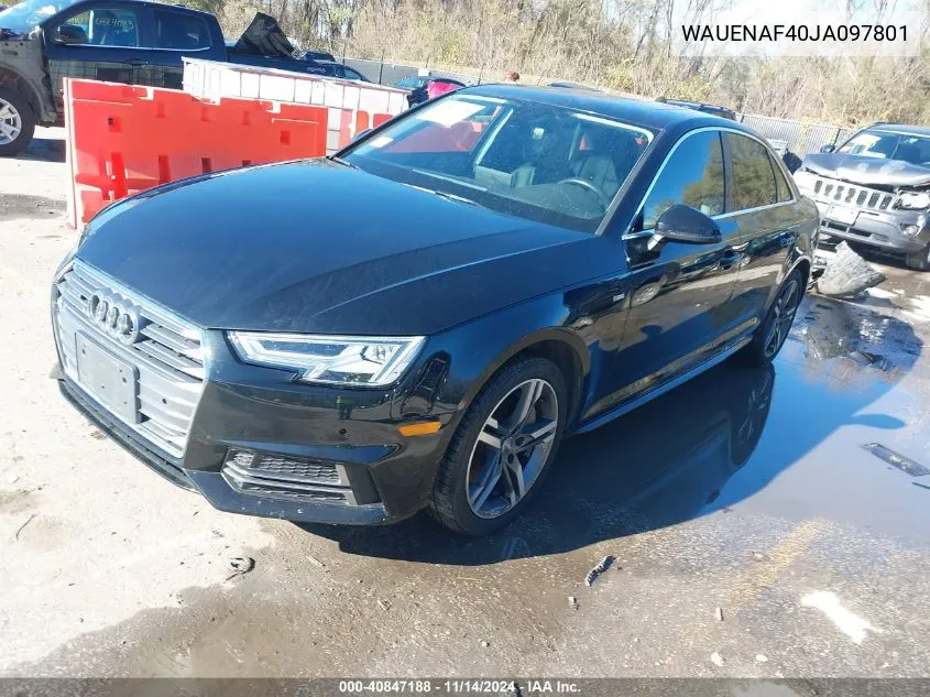 2018 Audi A4 2.0T Premium/2.0T Tech Premium VIN: WAUENAF40JA097801 Lot: 40847188