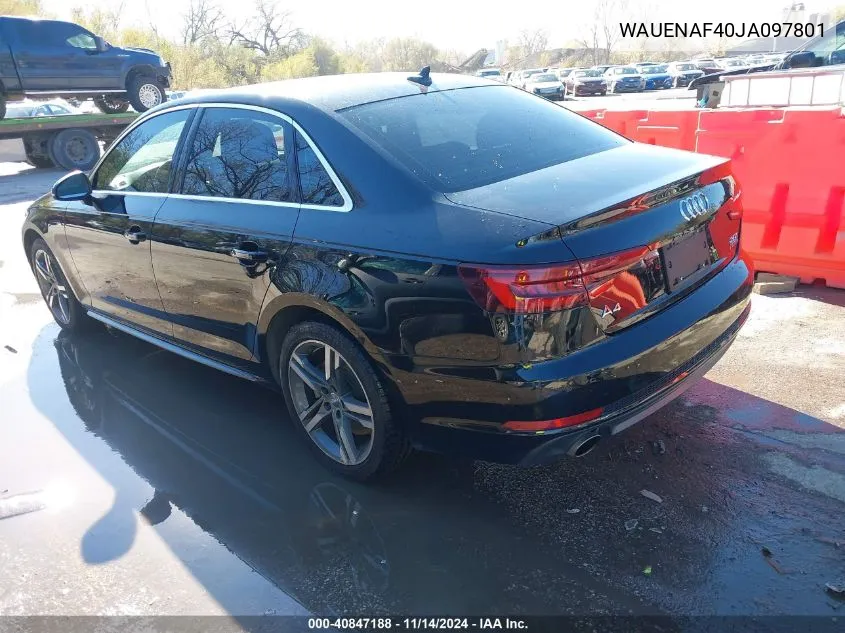 2018 Audi A4 2.0T Premium/2.0T Tech Premium VIN: WAUENAF40JA097801 Lot: 40847188