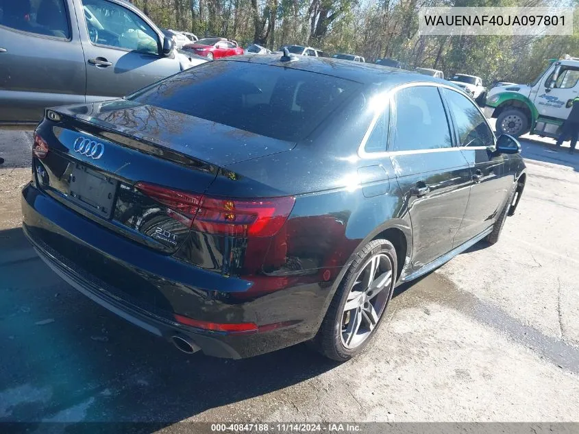 2018 Audi A4 2.0T Premium/2.0T Tech Premium VIN: WAUENAF40JA097801 Lot: 40847188