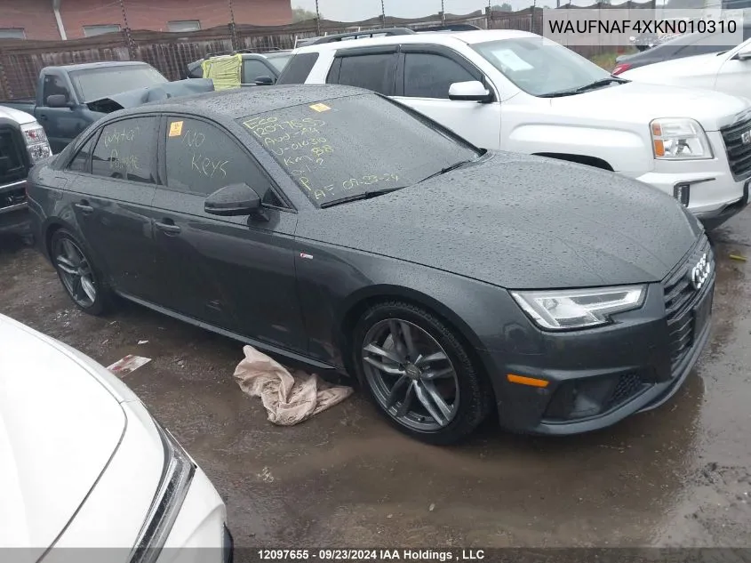 2019 Audi A4 Sedan VIN: WAUFNAF4XKN010310 Lot: 12097655