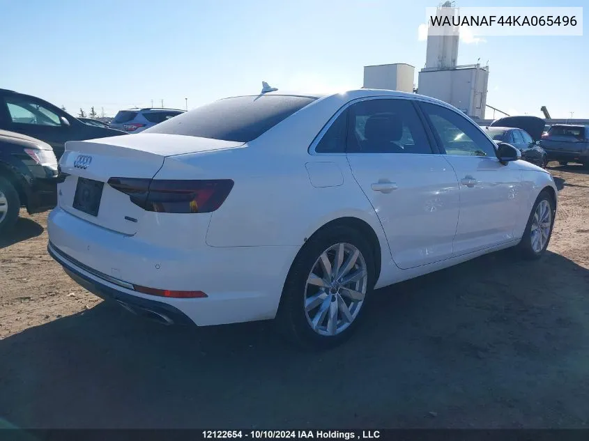 2019 Audi A4 Sedan VIN: WAUANAF44KA065496 Lot: 12122654