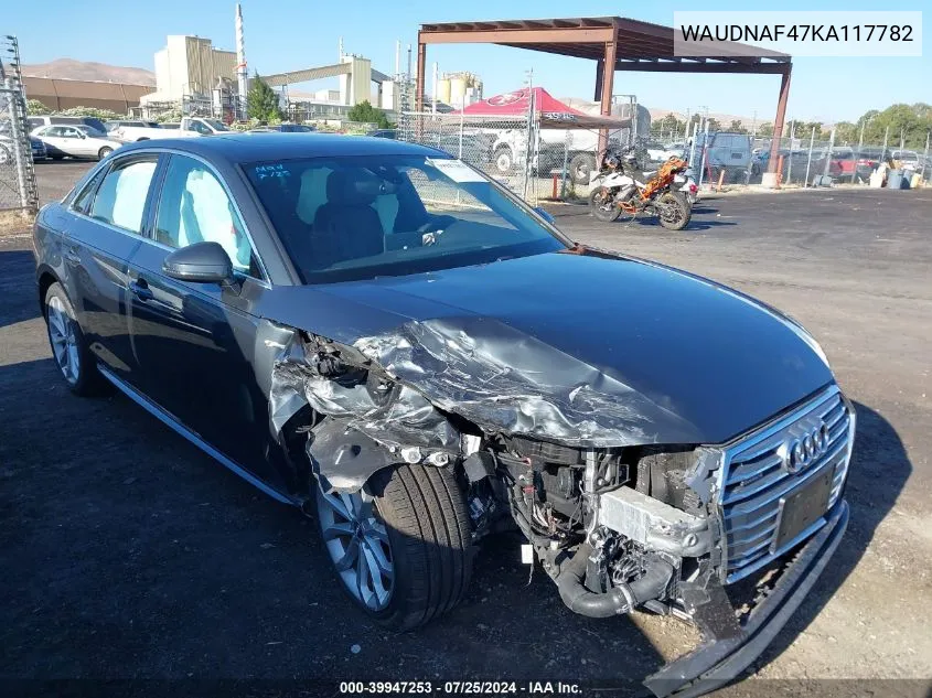 2019 Audi A4 45 Premium VIN: WAUDNAF47KA117782 Lot: 39947253