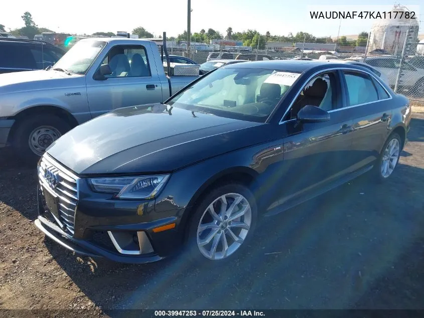 2019 Audi A4 45 Premium VIN: WAUDNAF47KA117782 Lot: 39947253