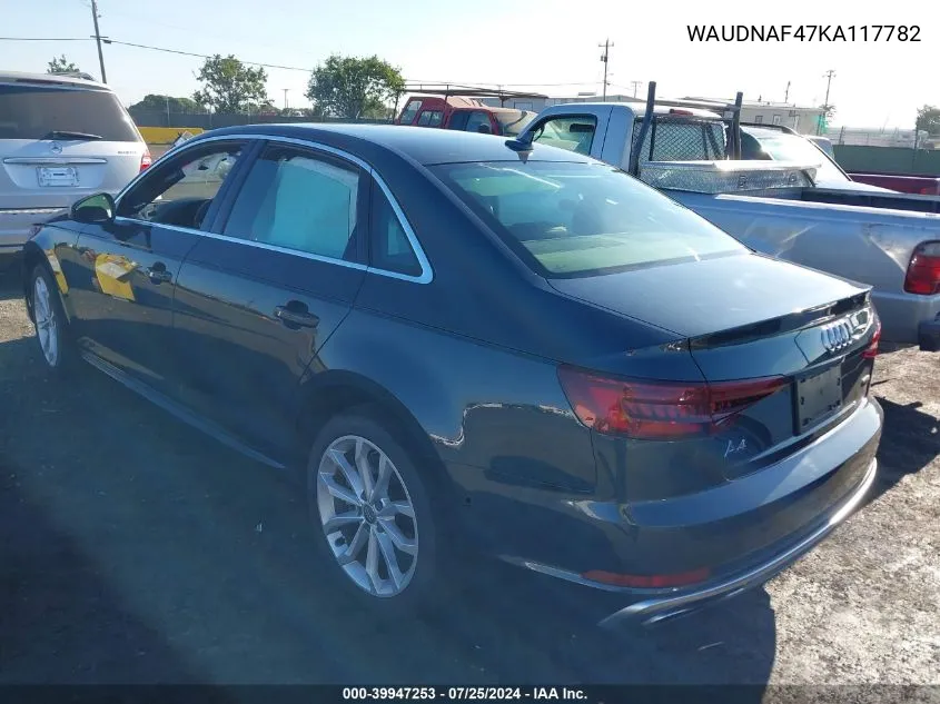 2019 Audi A4 45 Premium VIN: WAUDNAF47KA117782 Lot: 39947253