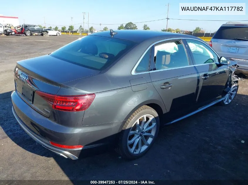 2019 Audi A4 45 Premium VIN: WAUDNAF47KA117782 Lot: 39947253