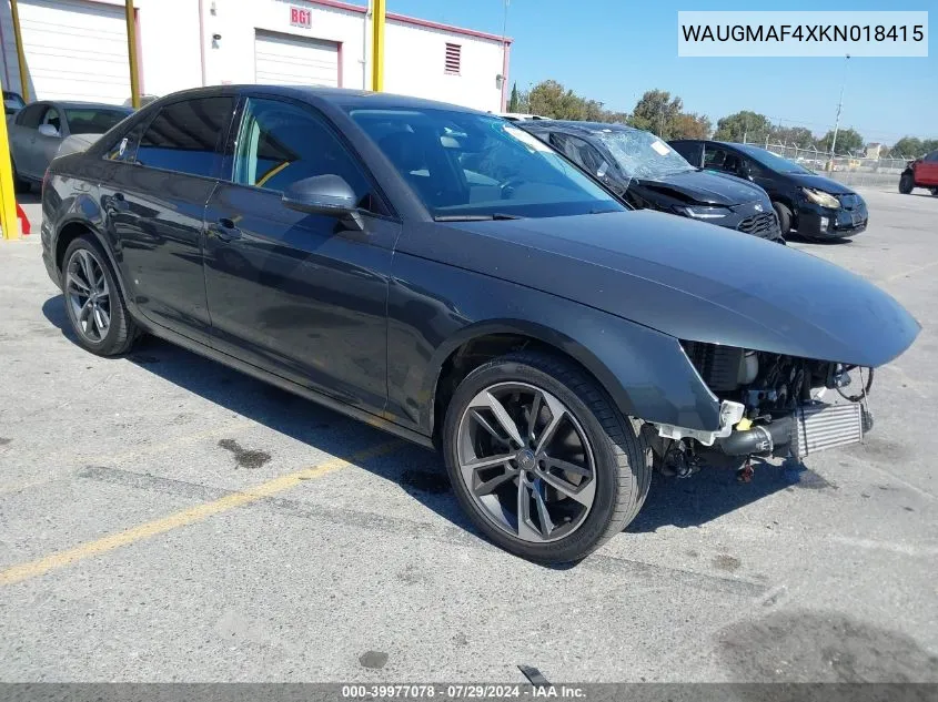 2019 Audi A4 Premium/Titanium VIN: WAUGMAF4XKN018415 Lot: 39977078