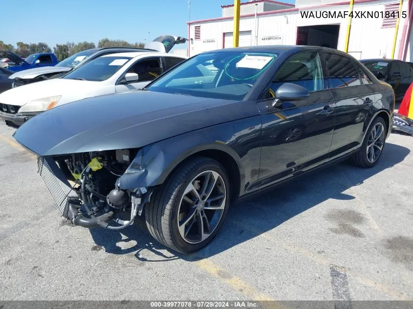 2019 Audi A4 Premium/Titanium VIN: WAUGMAF4XKN018415 Lot: 39977078