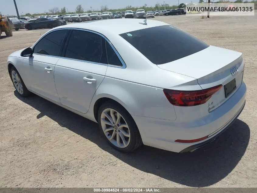 2019 Audi A4 40 Premium/40 Titanium Premium VIN: WAUGMAF48KA061335 Lot: 39984524