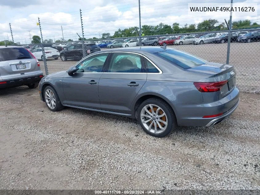 WAUDNAF49KA116276 2019 Audi A4 45 Premium