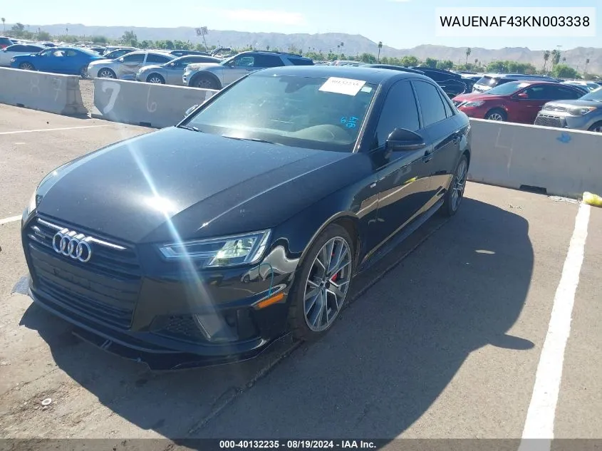 2019 Audi A4 45 Premium VIN: WAUENAF43KN003338 Lot: 40132235