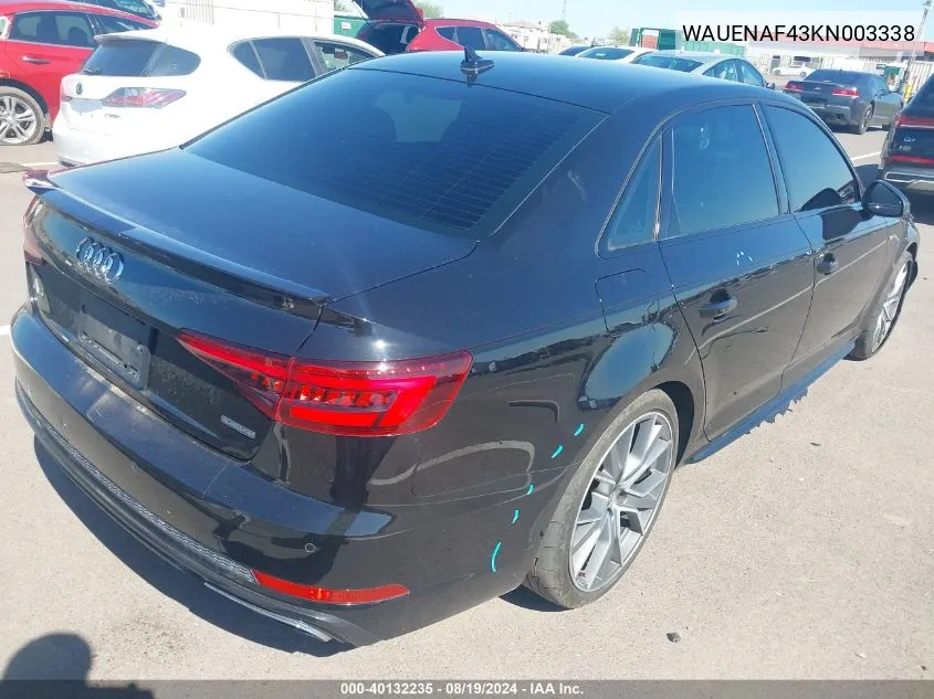 2019 Audi A4 45 Premium VIN: WAUENAF43KN003338 Lot: 40132235