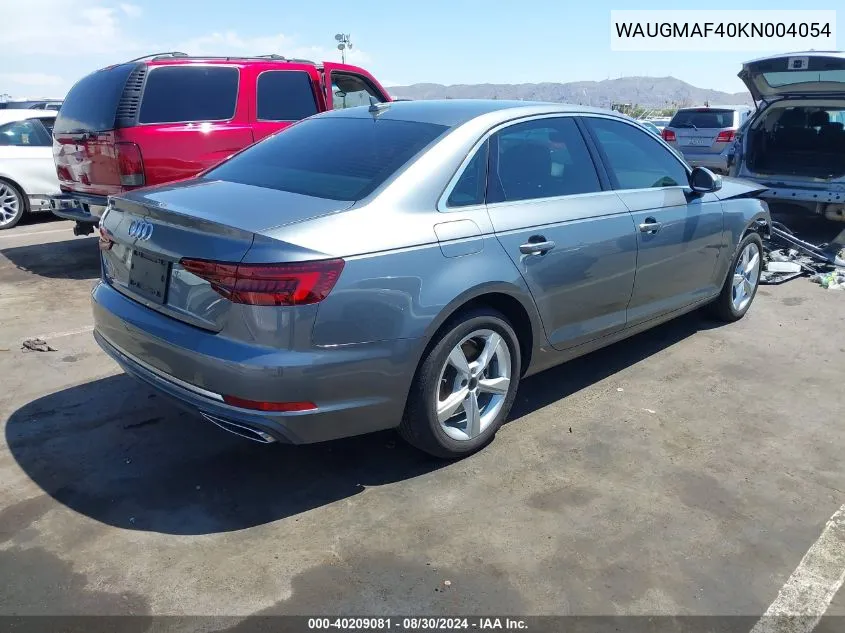 2019 Audi A4 40 Premium/40 Titanium Premium VIN: WAUGMAF40KN004054 Lot: 40209081