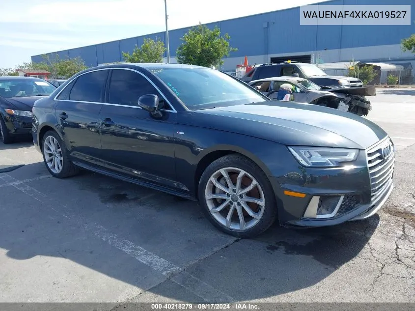 2019 Audi A4 45 Premium VIN: WAUENAF4XKA019527 Lot: 40218279