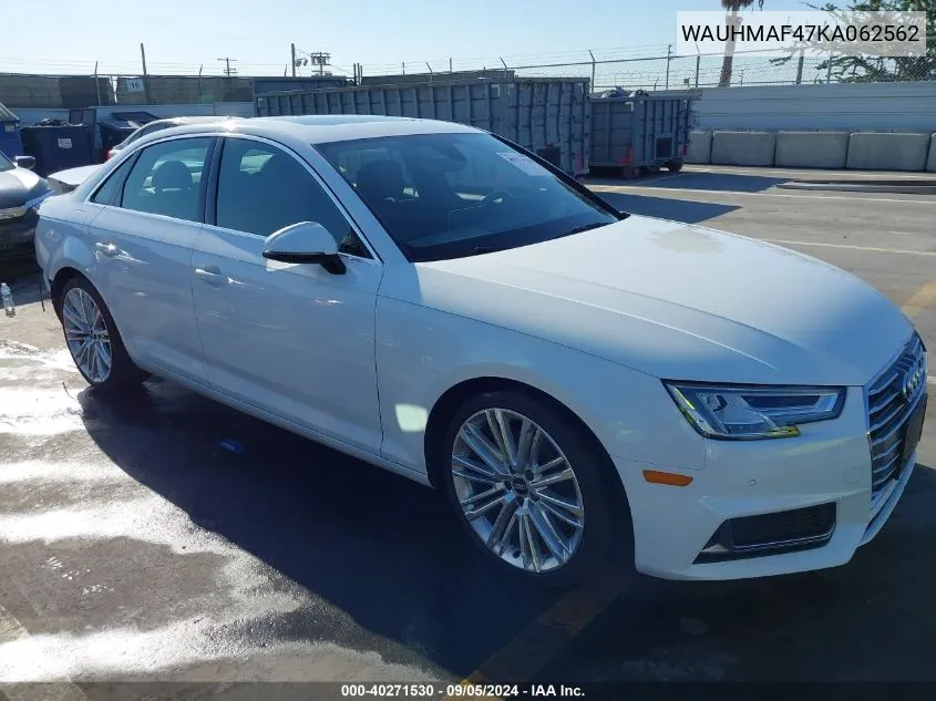 2019 Audi A4 40 Premium VIN: WAUHMAF47KA062562 Lot: 40271530