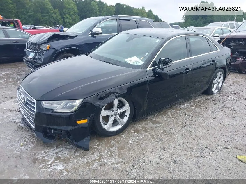 2019 Audi A4 40 Premium/40 Titanium Premium VIN: WAUGMAF43KA023821 Lot: 40281151