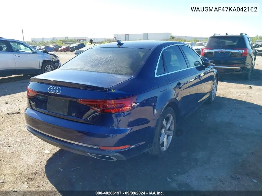 2019 Audi A4 40 Premium/40 Titanium Premium VIN: WAUGMAF47KA042162 Lot: 40286197