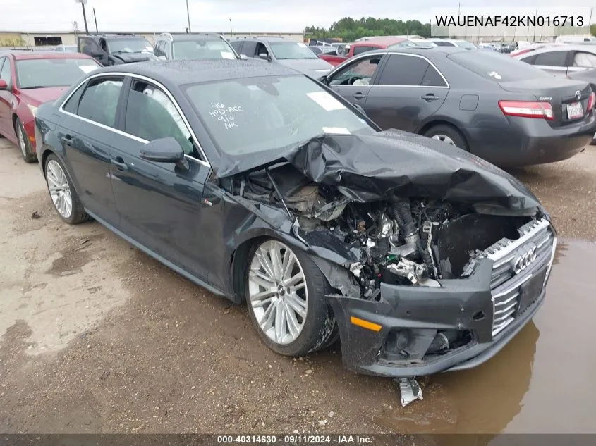 2019 Audi A4 Premium Plus VIN: WAUENAF42KN016713 Lot: 40314630