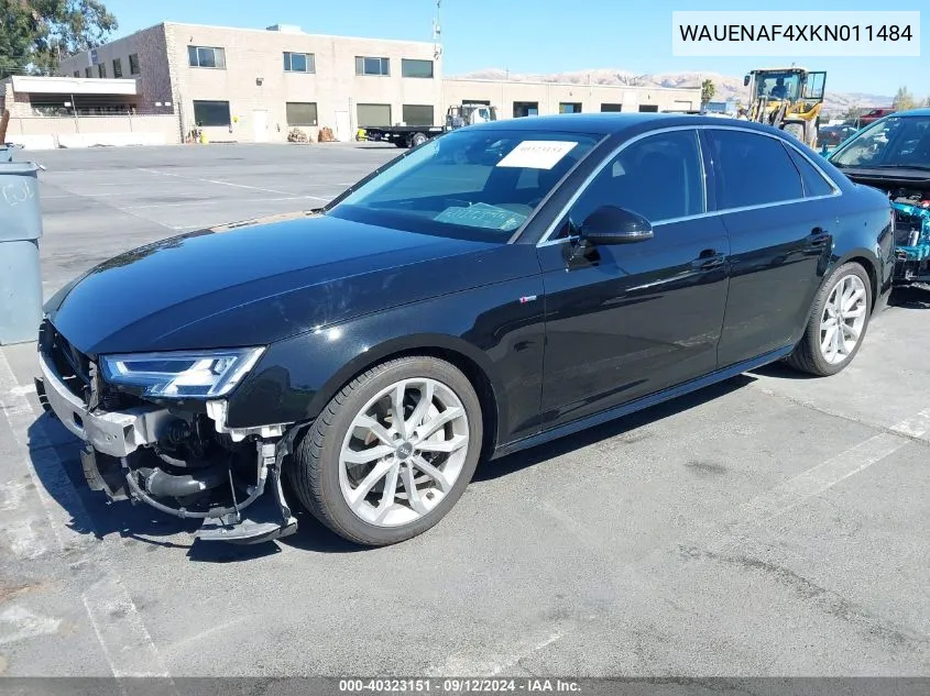 2019 Audi A4 45 Premium VIN: WAUENAF4XKN011484 Lot: 40323151