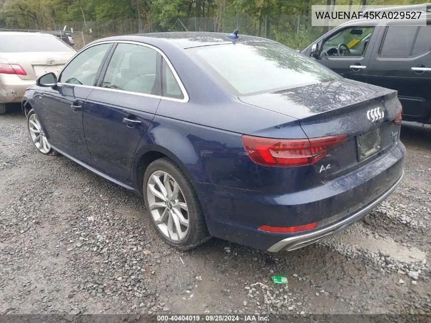 2019 Audi A4 45 Premium VIN: WAUENAF45KA029527 Lot: 40404019