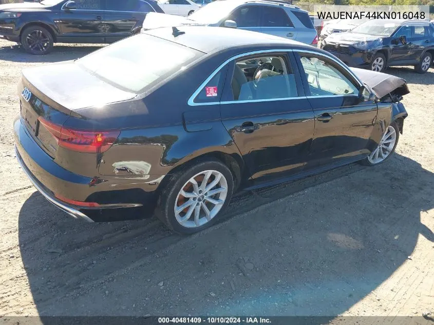 2019 Audi A4 45 Premium VIN: WAUENAF44KN016048 Lot: 40481409