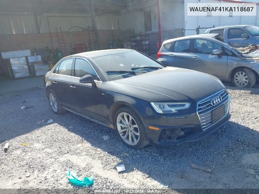 2019 Audi A4 45 Premium VIN: WAUENAF41KA118687 Lot: 40663393