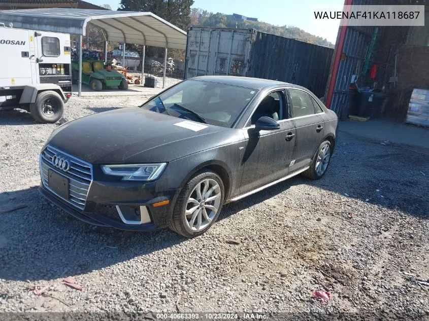 2019 Audi A4 45 Premium VIN: WAUENAF41KA118687 Lot: 40663393