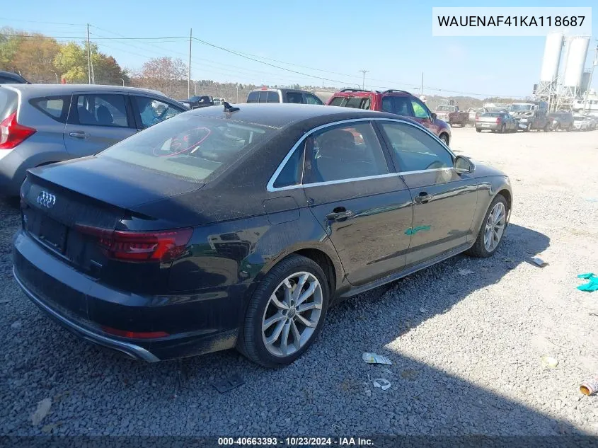 2019 Audi A4 45 Premium VIN: WAUENAF41KA118687 Lot: 40663393