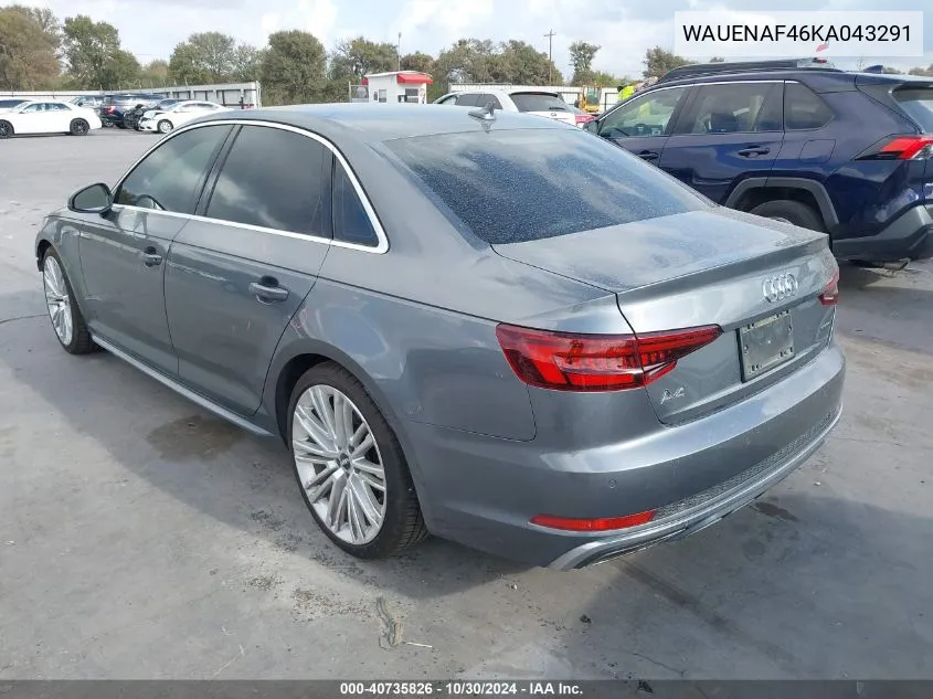 2019 Audi A4 45 Premium VIN: WAUENAF46KA043291 Lot: 40735826