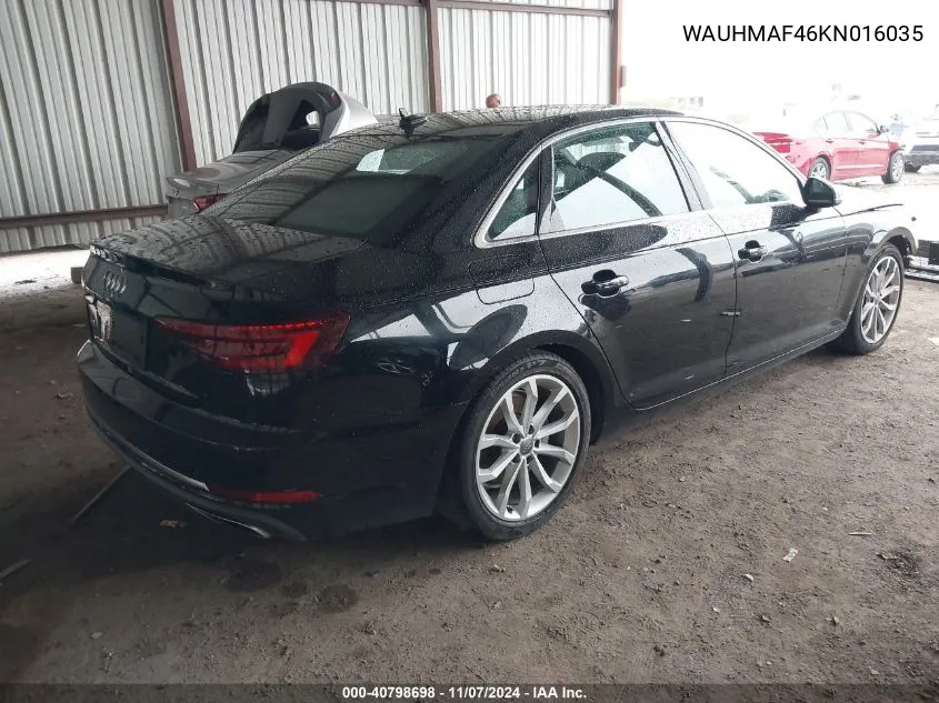 2019 Audi A4 40 Premium VIN: WAUHMAF46KN016035 Lot: 40798698