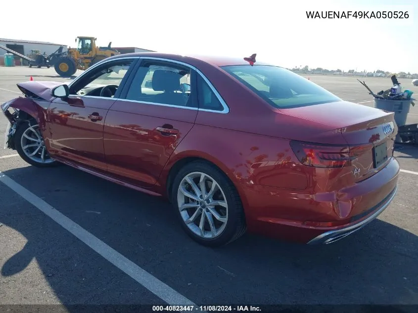 2019 Audi A4 45 Premium VIN: WAUENAF49KA050526 Lot: 40823447